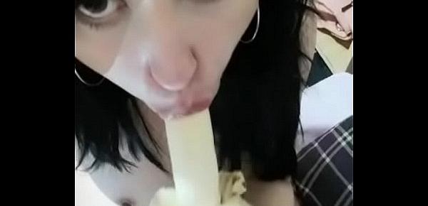  Horny homemade slut choking on a banana